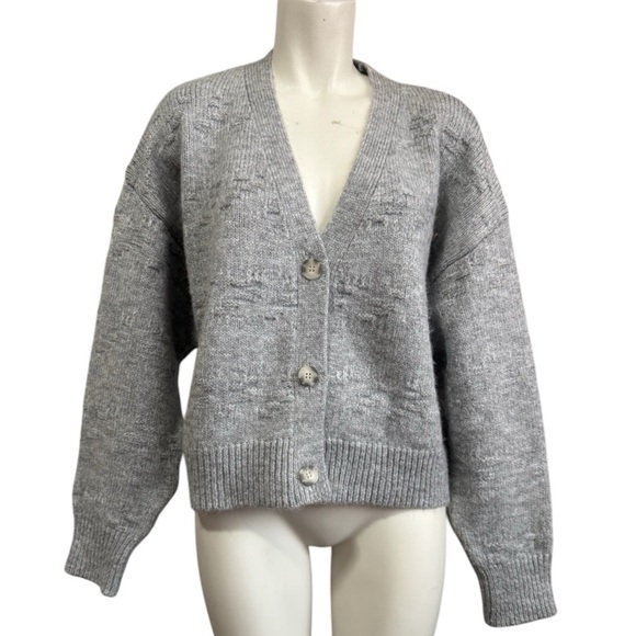 Nordstrom Topshop Cropped Basket Weave Stitch Cardigan in Grey Women’s 10 NWOT - Picture 1 of 13